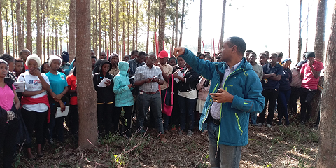 Dr. S.A. Macrice with Blue jacket demonstrating to students the techniques of establishing a plot for ecological survey