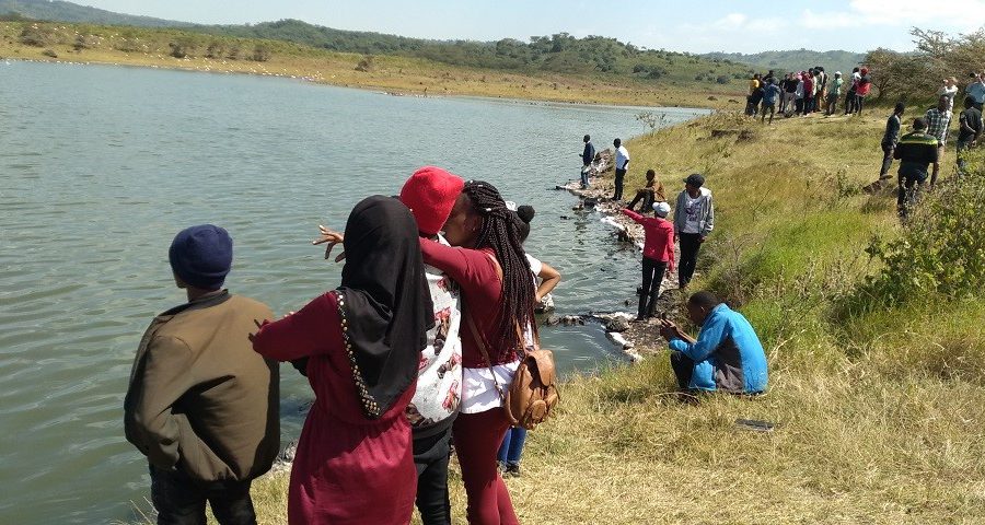 Student spotting Big Momella Lake Wetland ecosystem found at ANAPA. The lake has high concentration of fluoride and supports micro algae