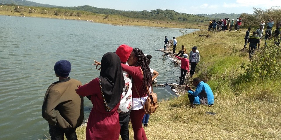 Student spotting Big Momella Lake Wetland ecosystem found at ANAPA. The lake has high concentration of fluoride and supports micro algae