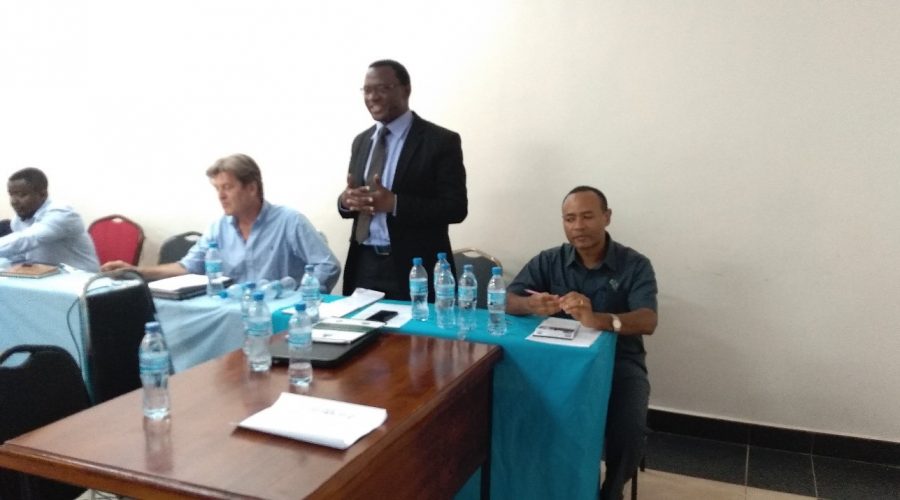 Director of Forest and Beekeeping Division Dr. Ezekiel Mwakalukwa second from right giving his remarks during the workshop