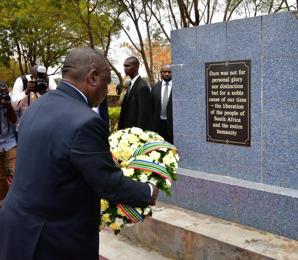 President Cyril Ramaphosa lays a wreath on the graves of the freedom fighters at the Solomon Mahlangu Camp in Mazimbu Morogorojpg