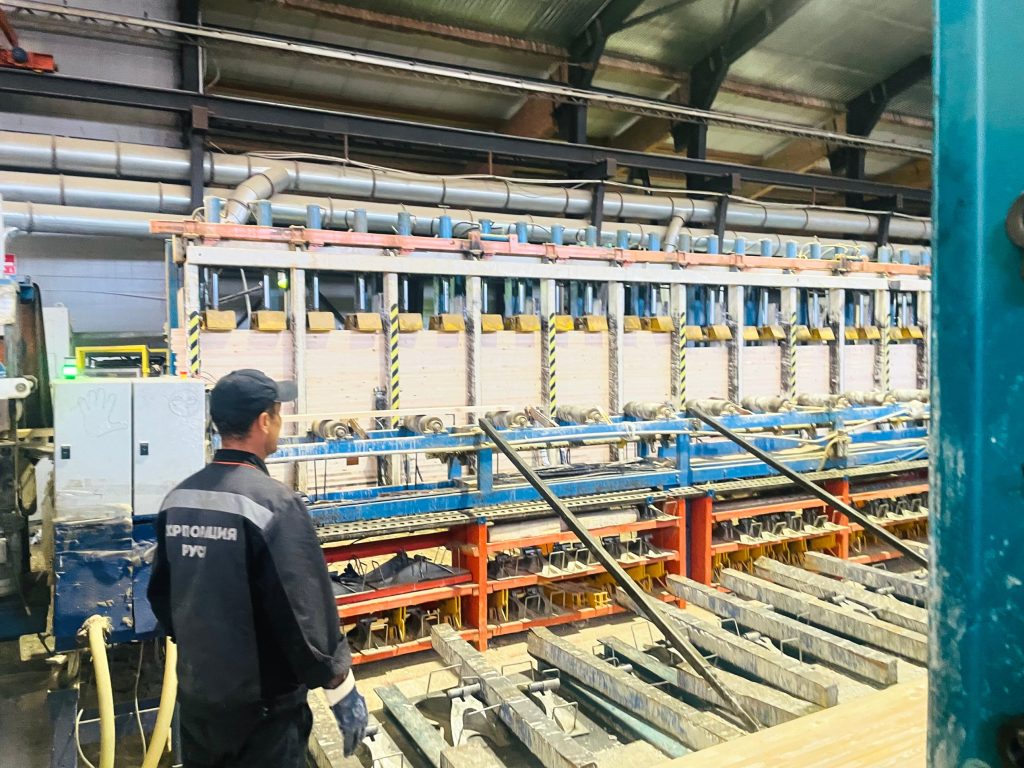 Inside a wood-processing plant